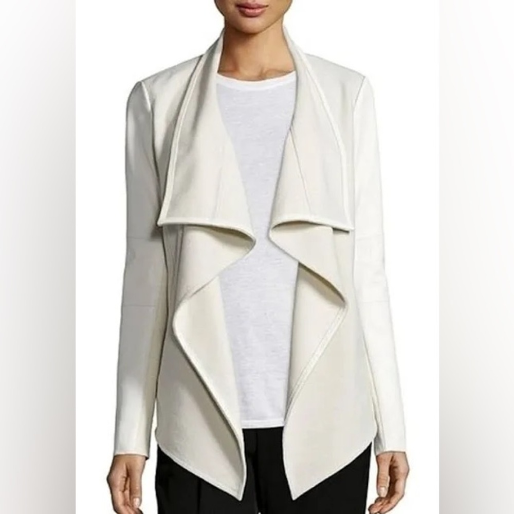 vince camuto cream and white leather trim draped blazer Sz M